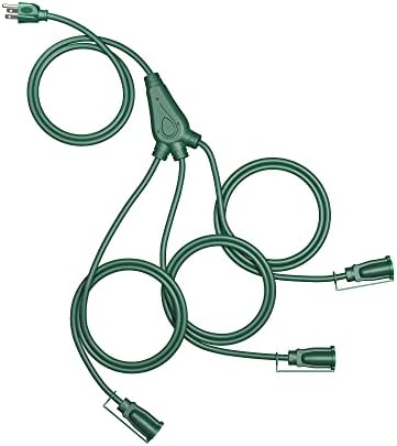 DEWENWILS 12FT (3'+3' *3) Outdoor Extension Cord, 1 to 3 Splitter, Green by DEWENWILS