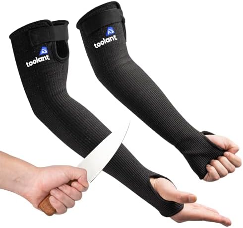 OriStout Cut Resistant Farmers Sleeves with Thumb Hole, Protective Arm Sleeves, for Gardening, Welding, Kitchen, Arm Guards for Biting, Pet Grooming, Black, 1 Pair by OriStout