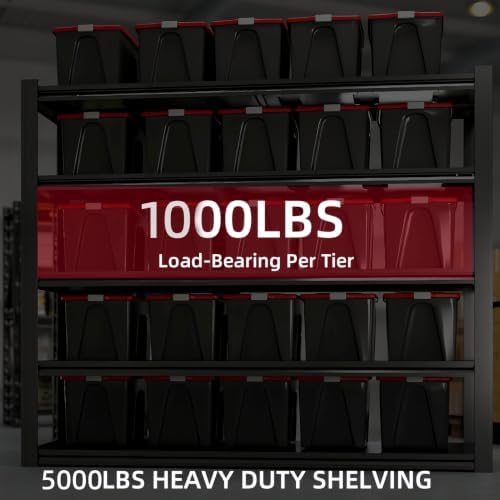 5-Tier Heavy Duty Garage Shelving, 5,000 lbs Capacity Adjustable Metal Storage Shelving Unit for Garage, Basement, Warehouse & Workshop, 62" W x 24" D x 72" H - Image 5