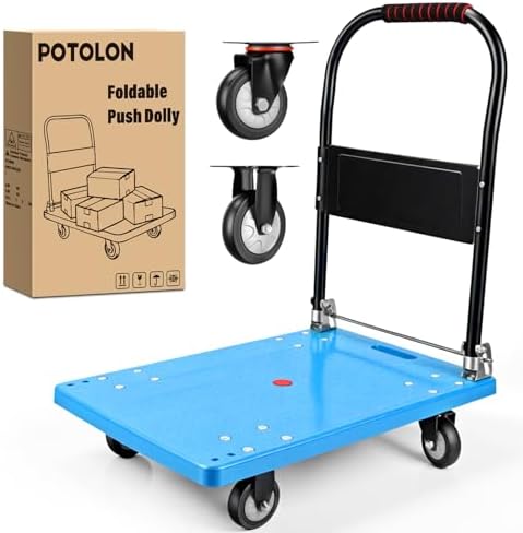 Platform Cart 330 lbs Heavy Duty Push Cart Dolly with 4-Inch TPR Wheels 27.6 x 19.7 Inch PP Deck Flatbed Cart Platform Truck for Home Garage Warehouse Use Black by Unknown