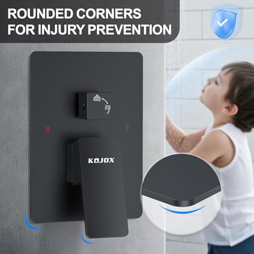 KOJOX 12 Inch Matte Black Shower System with Rain Head & Handheld,Valve Kit - Image 4
