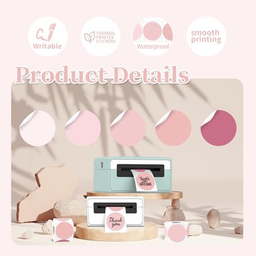 2 inch Round Thermal Label,Pink Circle Thermal Sticker Labels for Business and Home,Direct Thermal Printer Label for DIY Logo Design,Thanks Card,500 Labels/1 Roll - Image 3