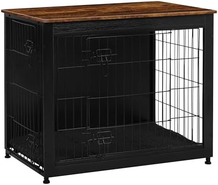 DWANTON 32.5" Dog Crate Furniture with Cushion, Wooden Kennel Table Indoor by DWANTON