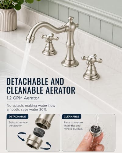 gotonovo Bathroom Faucet 3 Hole Vintage, Brushed Nickel, Hot Cold Label - Image 5
