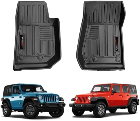 Custom Fit Floor Liners for 2007-2018 Jeep Wrangler 4-Door, Wrangler JK 2-Door Front Floor Mats All Weather TPE Rubber Accessories (Set of 2 Mat) by Jdeymat
