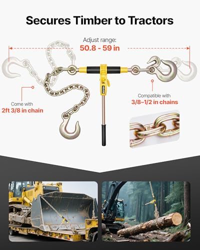 VEVOR Ratchet Chain Binder, 9200 lbs Working Load, Chain Binders Compatible with 3/8 in - 1/2 in Chains, Heavy Duty Ratchet Load Binder with Handles for Truck, Tie Down, Hauling, Towing, Logging - Image 3