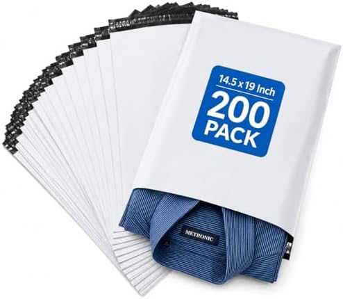 Metronic Poly Mailers 14.5x19 200Pcs Large Shipping Bags for Clothing White by METRONIC