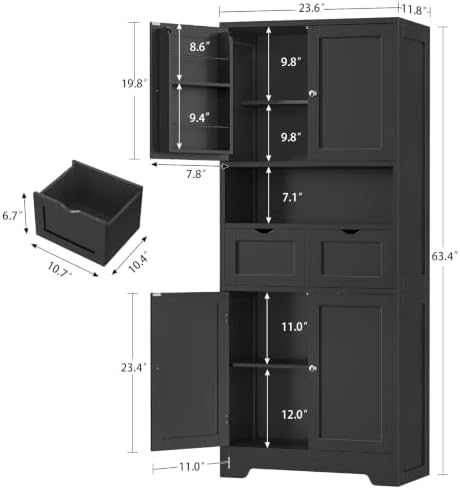 Kitchen Pantry Cabinet with 2 Drawers &4 Door Shelves, Tall Storage Cabinet - Image 3
