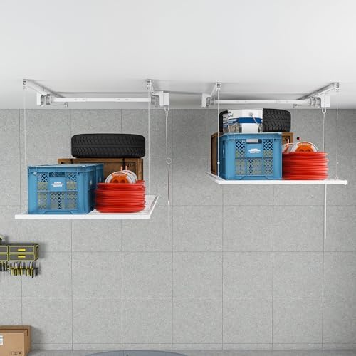 White 6x3 FT Overhead Garage Storage Rack for High Ceilings 10-12 FT - Image 6