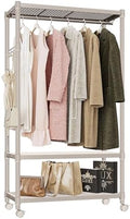 IZEUK Heavy Duty Rolling Garment Rack Wire Clothes Rack for Hanging Clothes (Gold, 3 Tier with 1 Rod, 17.7" D x 33.5" W x 70.3" H) by IZEUK