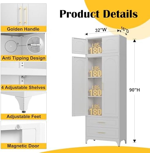 SteeLoong 90”Kitchen Pantry Cabinet, Metal Storage Cabinet with 2 Drawers - Image 2