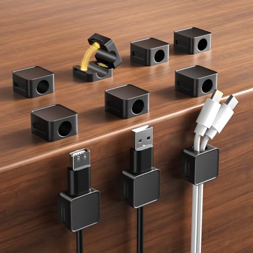 10 Pack Magnetic Cord Organizer Holder, Adjustable Cable Clips, Strong Adhesive Desk Cable Management Clips for Nightstand, Office, Car, Easy Open Design for Tidy Wire Organization by Lakeronelove