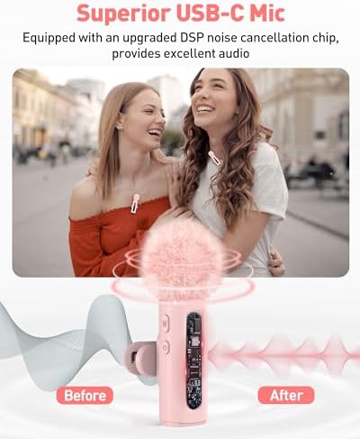 USB C Lavalier Microphone Wireless Mini Mic for Type-C Android Phone/Tablet/PC Video Recording Clip-on Mics with Rotatable Clip&Denoise Recording, Ideal for Vlog Tiktok Youtube Content Creator, Pink - Image 3