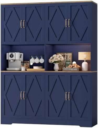 HOSTACK 55" W Pantry Cabinet, 71" Tall Kitchen Hutch Storage Cabinet, Blue by HOSTACK