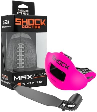Shock Doctor Lip Guard, Adult and Youth Mouth Guard Football with Strap, Breathable Wide Opening Football Mouthpiece for Youth and Adults OSFA, Shock Doctor Mouth Guards, Max Airflow by ShockDoctor