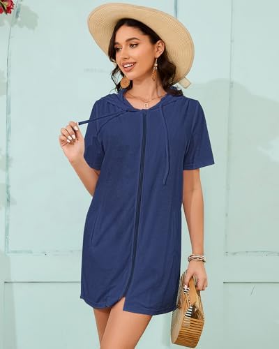 Bsubseach Terry Cloth Swim Cover Up Women Zipper Swimsuit Beach Robes - Image 3