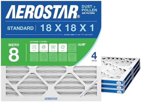 Aerostar 18x18x1 MERV 8-4 Count - High Efficiency Pleated HVAC, Furnace & Air Conditioner Filters - Removes Dust, Lint, Mold & Allergy-Causing Pollen by AirFiltersDelivered