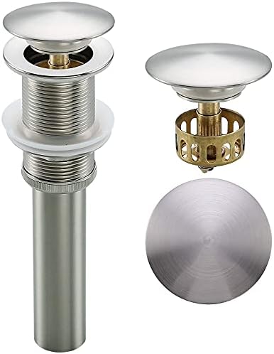 Pop Up Drain Assembly Brushed Nickel,Bathroom Sink Drain with Removable Brass Strainer Basket Without Overflow Vessel Basin Sink Drain Stopper,83606BN. by SWHYGER