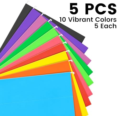 50-Pack Assorted Hanging File Folders, Letter Size with 55 Transparent Label Cards, 60 Sticker Labels,1/5-Cut Tabs–Home Office & Filing Cabinets - Image 2