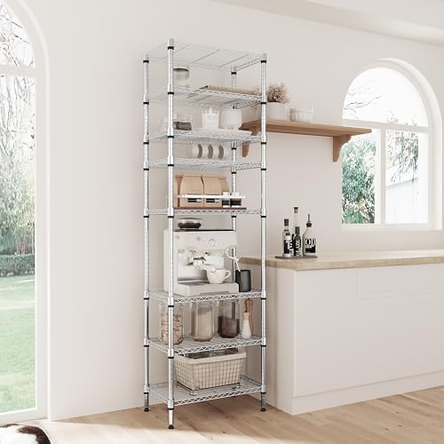 IZEUK 8 Tier Adjustable Metal Storage Shelving Unit, Heavy Duty Standing Rack Organizer for Kitchen, Pantry, Laundry Room, Garage or Basement, 2000 lbs Capacity, 23.6 W x 13.8 D x 79.5 H, Chrome - Image 2