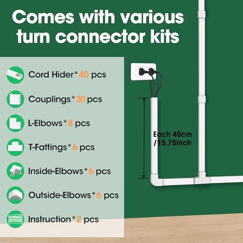 AZEN Cord Hider Kit, 630in Cord Covers for Wires on Wall, Paintable Wire Covers for Cords on Wall, Self-Adhesive Cable Hider Cord Organizer, Wire Hiders, 40X L15.75in X W0.96in x H0.57in - Image 4