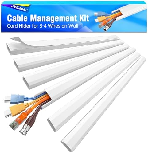 Delamu TV Cord Hider, Cord Covers for 3-4 Wires on Wall, Large Cable Hider Cable Management, Easy Set up Wire Hiders Wire Covers for Cords on Wall, TV Cables Cover Raceway, 6X W1.18 H0.67in, White by DELAMU