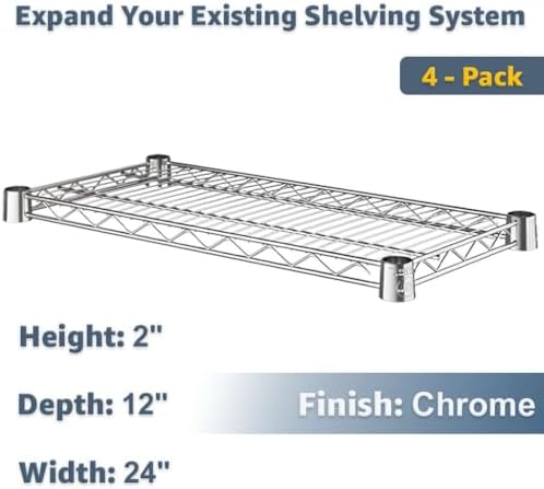 12"x24" Chrome Wire Shelf 4-Pack | NSF Commercial Heavy Duty Storage Rack Add-On Shelving - Image 2