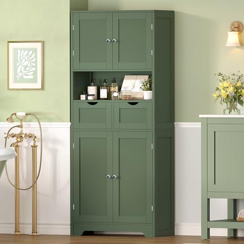 TEENFON Tall Bathroom Storage Cabinet with 4 Doors & 2 Adjustable Shelves - Image 2