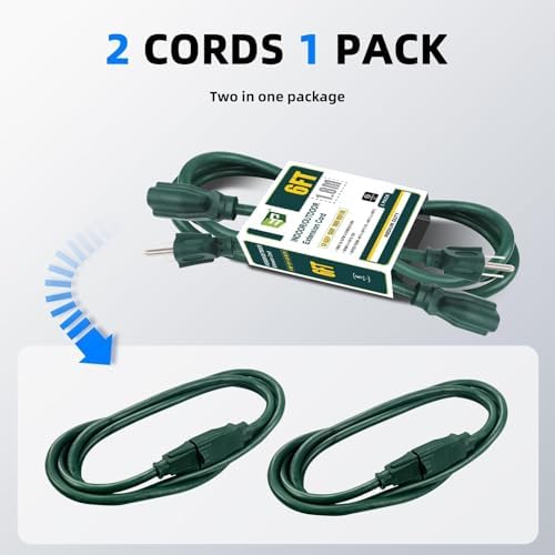 EP 6 FT Outdoor Extension Cord, 16/3 SJTW Heavy Duty Green 2PK, ETL Listed - Image 6