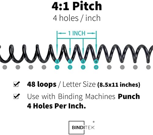 Binditek 50 Pack Plastic Spiral Binding Coils, 10mm(3/8"), 75 Sheet Capacity, 4:1 Pitch, Black, 48Loops, for Letter Size, for Students and Coworkers - Image 3