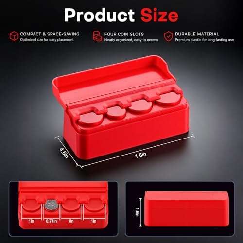 SINGARO Coin Holder for Car, Coin Change Organizer Compatible with Coins of Different Sizes, Dash-Mounted Holder Suitable for Most Cars, Trucks(2PCS Red) - Image 2