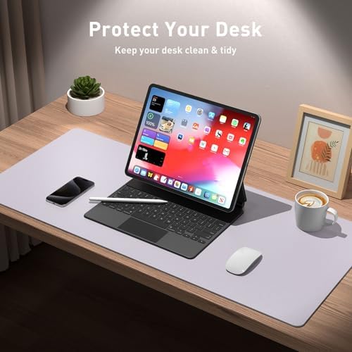 Aothia Large PU Leather Desk Pad Protector - Non-Slip Mouse Pad & Writing Mat for Office/Home, Waterproof, Easy to Clean (31.5"x15.7", Soft Lavender) - Image 4