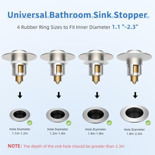 2-Pack Universal Metal Bathroom Sink Stopper Strainer, Brushed Nickel - Image 3