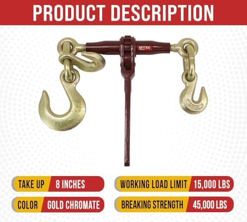 Heavy Duty Specialty Pro Ratchet Load Chain Binder w/Grab Hook & Slip Hook | 1/2" Grab Hook & 5/8" Slip Hook - 1/2" Grab Hook | 15,000 Lbs Load Limit | Chain Binders for Flatbed Truck Trailer 4 Pack - Image 2
