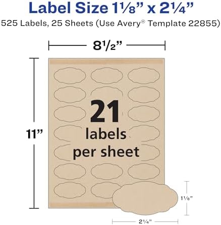 Avery® Kraft Brown Scalloped Oval Labels with Sure Feed® Technology, 1-1/8" x 2-1/4", Print to the Edge, Laser/Inkjet Printable Labels, 525 Total (22855) - Image 5