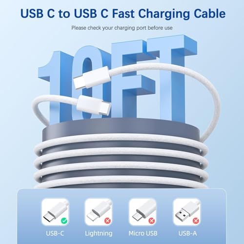 10FT Fast iPad Charger,iPad Charger Fast Charging 2Pack Wall Chargers Plug Adapter Woven Type C USB C to C Cable Cord for iPad Pro 13/12.9/11/,iPad Air 6/5th,i-Pad mini 6/A17 Pro,i-Pad 10/11th(A16) - Image 4