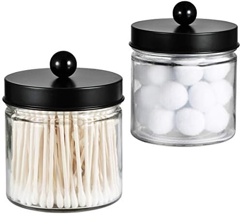 SheeChung Glass Mason Jar Qtip Holder, Black Stainless Steel Lids, 2 Pack by SheeChung