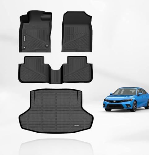 KELCSEECS Floor Mats & Cargo Liner(Not for Hatchback & Hybrid) for 2026 2025 2024 2023 2022 Civic Sedan Si(Include 2nd Row with USB Port) All Weather Car Mats Civic Floor Mats Accessories by KELCSEECS