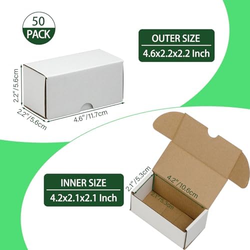 4.6x2.2x2.2 Inches Shipping Boxes Set of 50, White Corrugated Cardboard Box Literature Mailer for Packing Small Business (usable size: 4.2"x 2.1"x 2.1") - Image 2
