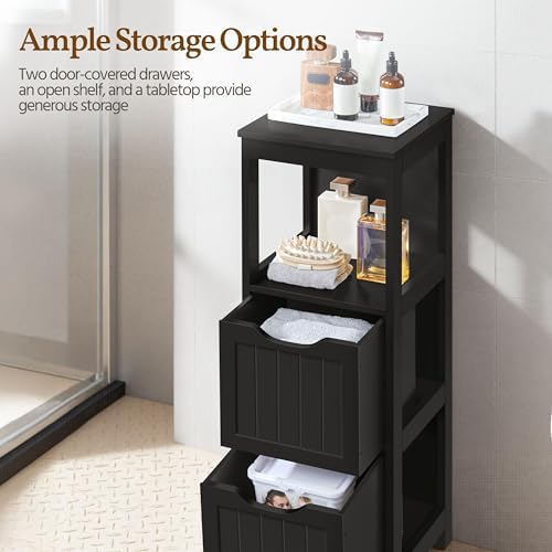 Yaheetech Small Bathroom Storage Cabinet with 2 Drawers & Open Shelf, Black - Image 6