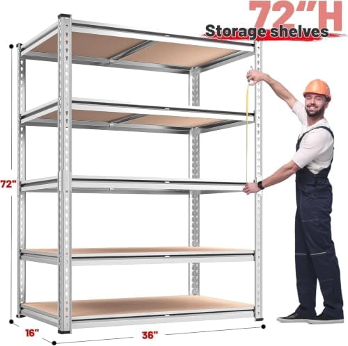 REIBII Galvanized Garage Shelving,5-Tier Metal Rack,36" W x 16" D x 72" H - Image 3