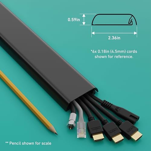 D-Line TV Wall Mount Cord Hider, Hide Mounted TV Cables, Wire Covers, Self Adhesive Cover for Cords, Paintable, Low Profile, Seamless Cable Raceway - 2.36in W x 0.59in H x 15.7in L - Black - Image 3