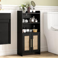 Small Bathroom Storage Cabinet with 2 Doors & Shelf,Rattan Black by ZOVAZEN