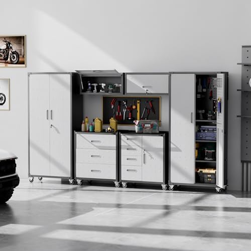 Garage Storage Cabinets System 6PCS Workshop Set with Drawers Locking Heavy Duty Rolling Cart with Adjustable Shelves Garage Tool Workbench Cabinets, 6pcs-67 - Image 3