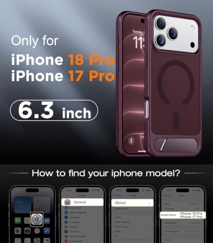 Temdan Magnetic for iPhone 18 Pro Case/iPhone 17 Pro Case Stand Dark Cherry - Image 2