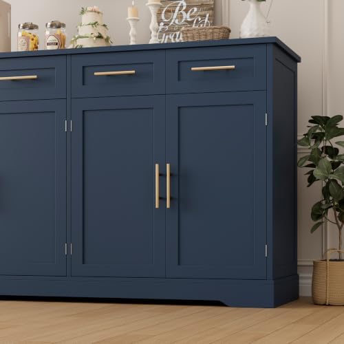 HOSTACK Sideboard Buffet Cabinet with Storage, Kitchen Cabinet, Blue/Gold - Image 7
