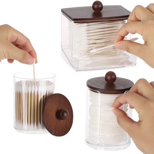 Tbestmax Bathroom Organizer Accessories Set-10 oz,7 oz Qtips Holder Storage with Bamboo Lids, Cotton Ball/Swabs Dispenser, Apothecary Jar 3 Pcs - Image 3