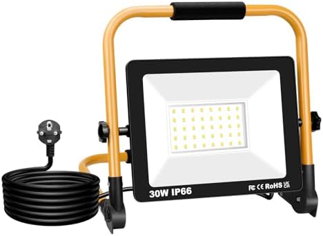 Willpower Portable LED Work Light 30W Job Site Lights 3000LM IP66 Waterproof Construction Floodlights Outdoor with Stand 6000K Daylight White for Camping Workshop Garage with 3.5m Wire Plug by Willpower