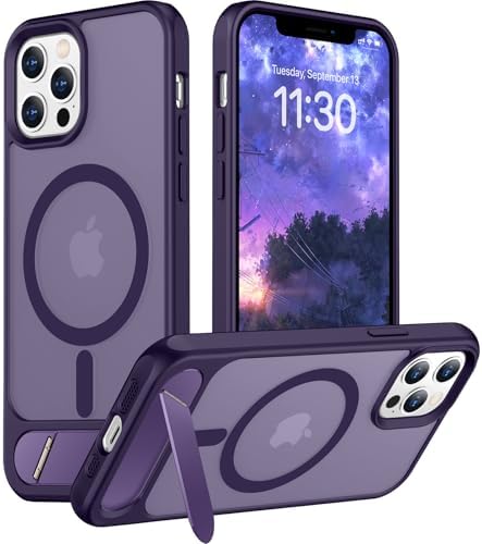 Temdan Magnetic Compatible with iPhone 12 Case & iPhone 12 Pro Case, [Built-in Invisible Kickstand][Compatible with MagSafe][Military Grade Shockproof] Slim Translucent Matte Phone Case 6.1" by Temdan