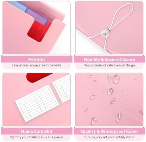 SKYDUE Accordion File Organizer, Expanding File Folder with 13 Pockets, Portable Document Paper Bill Receipt Organizer, Home School Office Supplies, Letter A4 Size Pink - Image 4